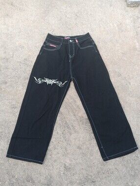 JNCO Black Denim Tribal Skull Y2K 90s Skater 26X28